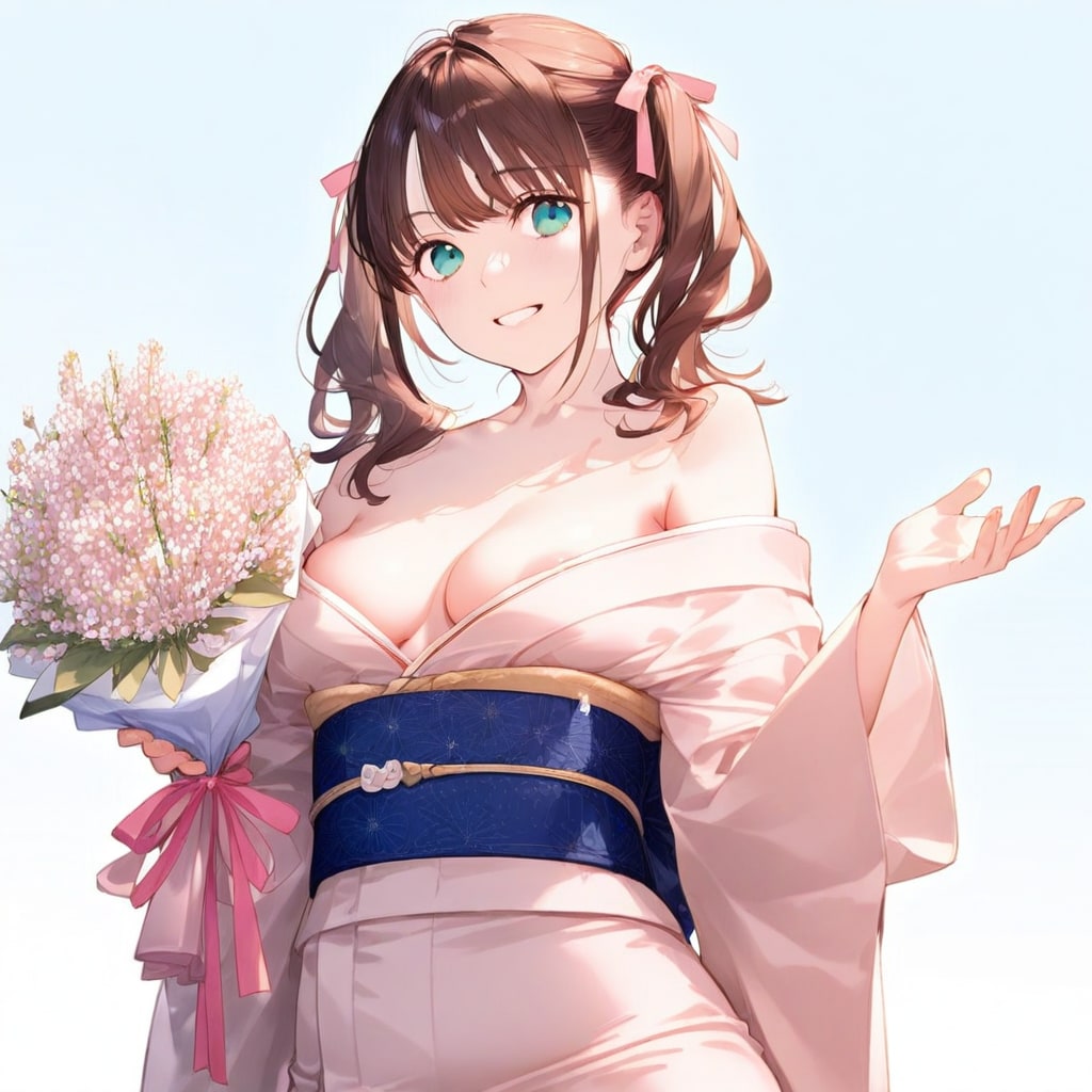 セクシー着物美人からお花のプレゼント