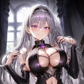 銀髪ロングドS悪役令嬢ちゃんへそ出しエロドレス HolaraAI 2枚目