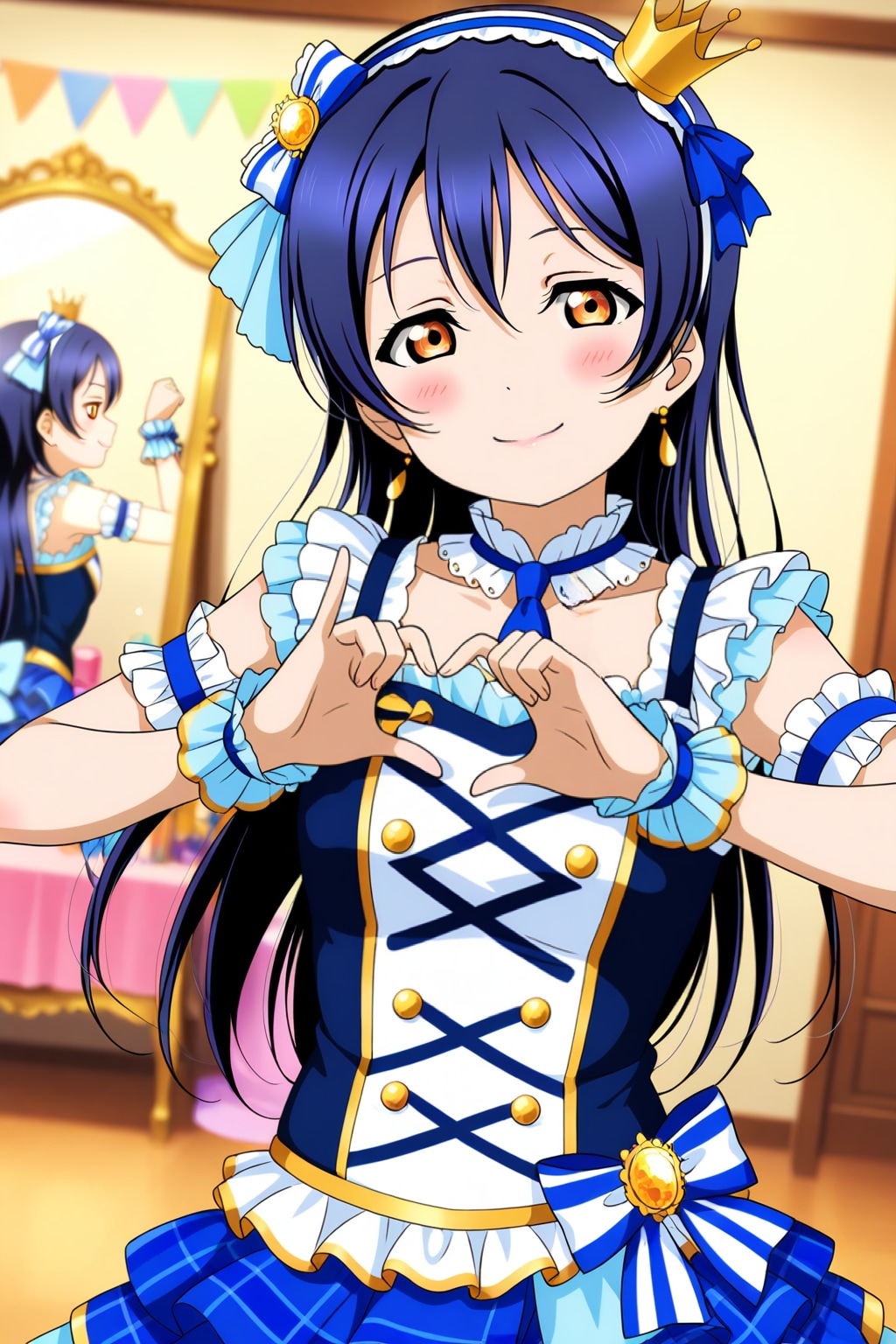 アイドル衣装でハートサインポーズの海未ちゃん❤️