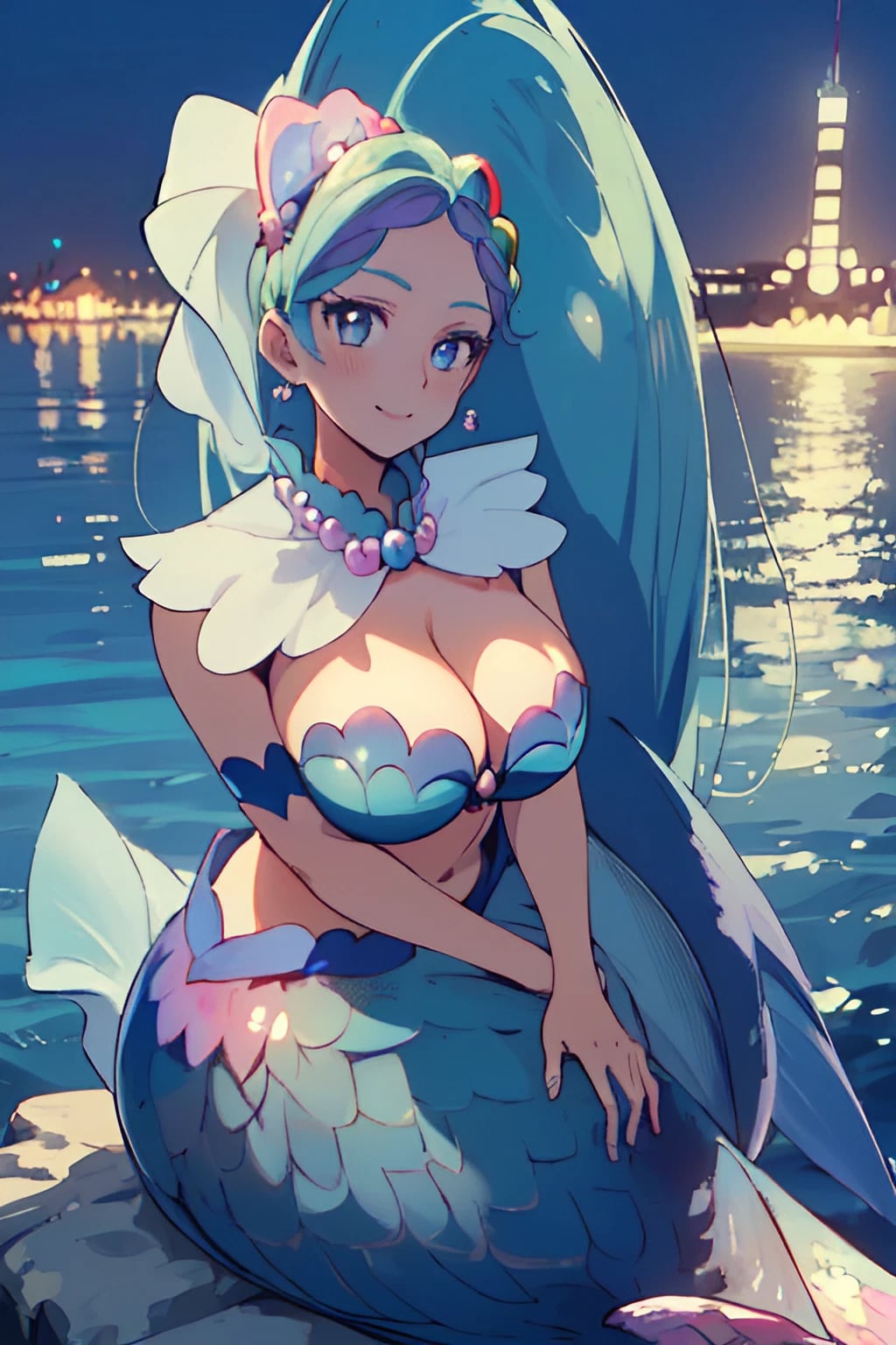 夜の明かりに照らされるマーメイド