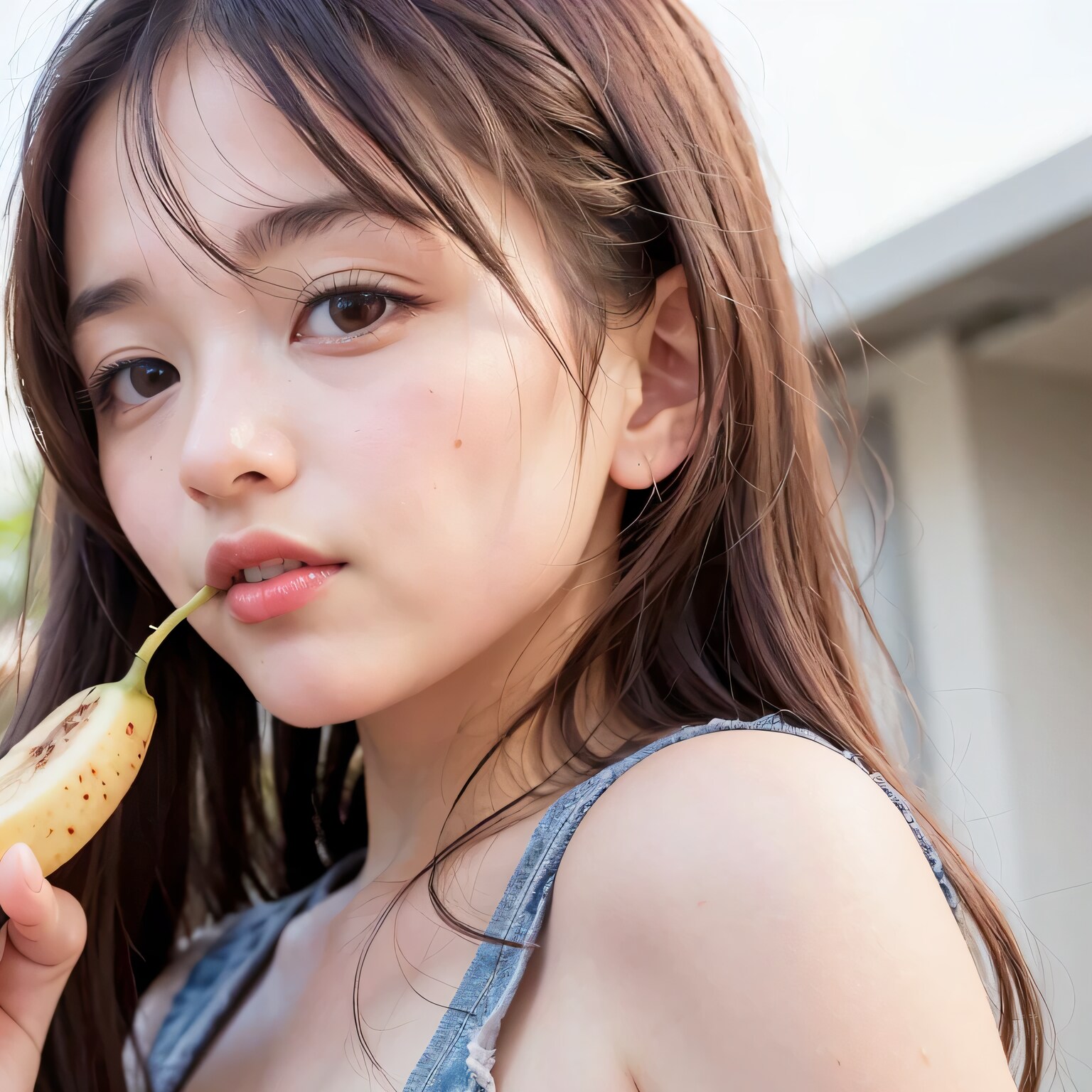黒髪ロングでバナナの美女１４ | の人気AIイラスト・グラビア