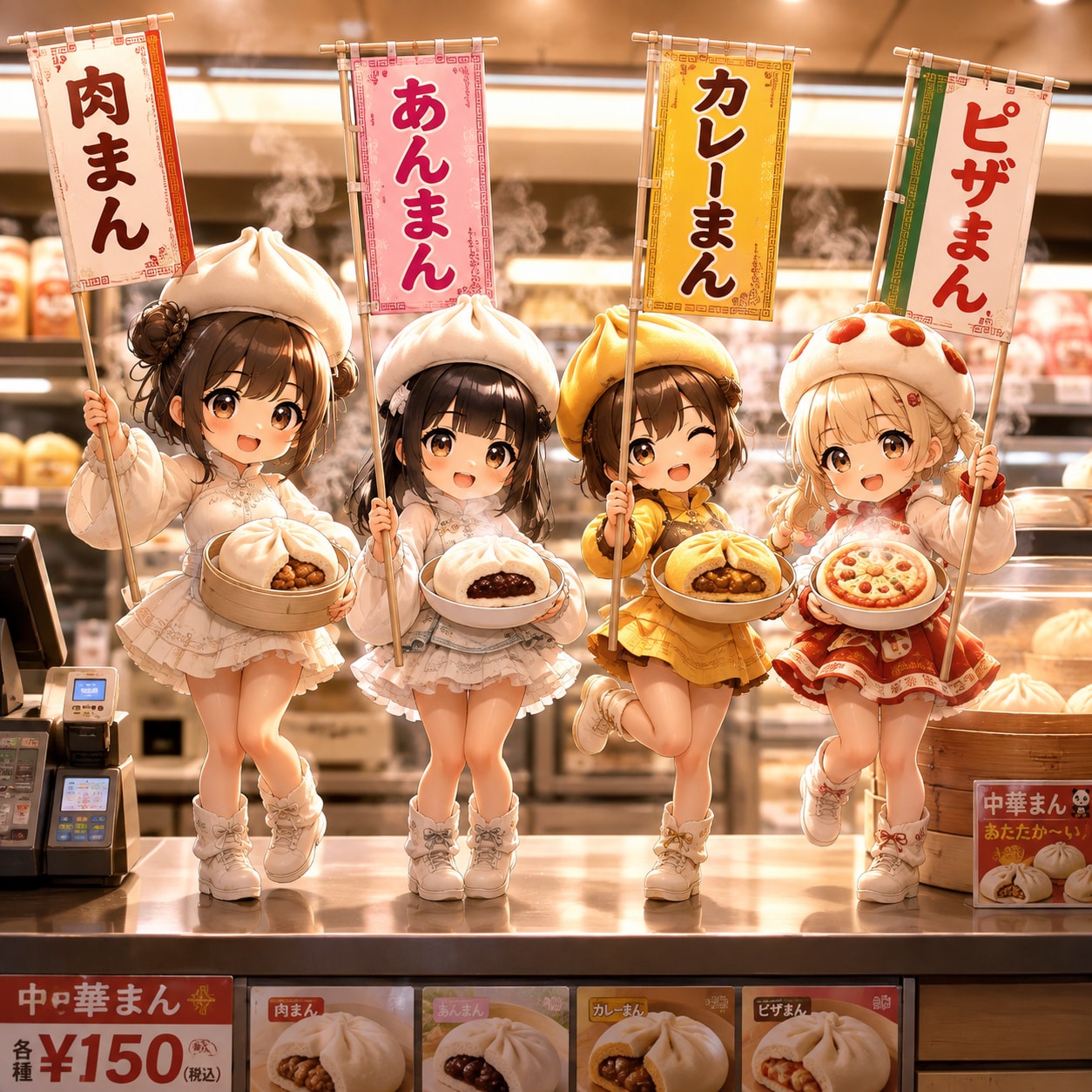 コンビニ中華まん四天王 | の人気AIイラスト・グラビア