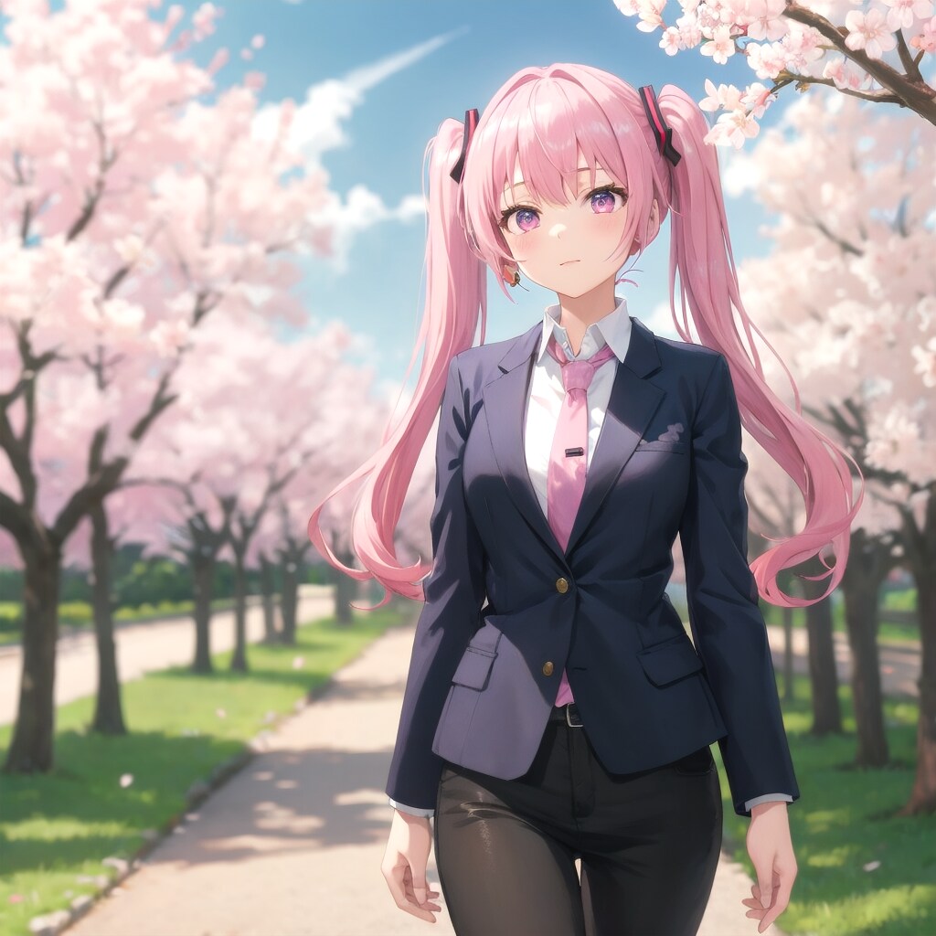 桜ミクさん紺のスーツ