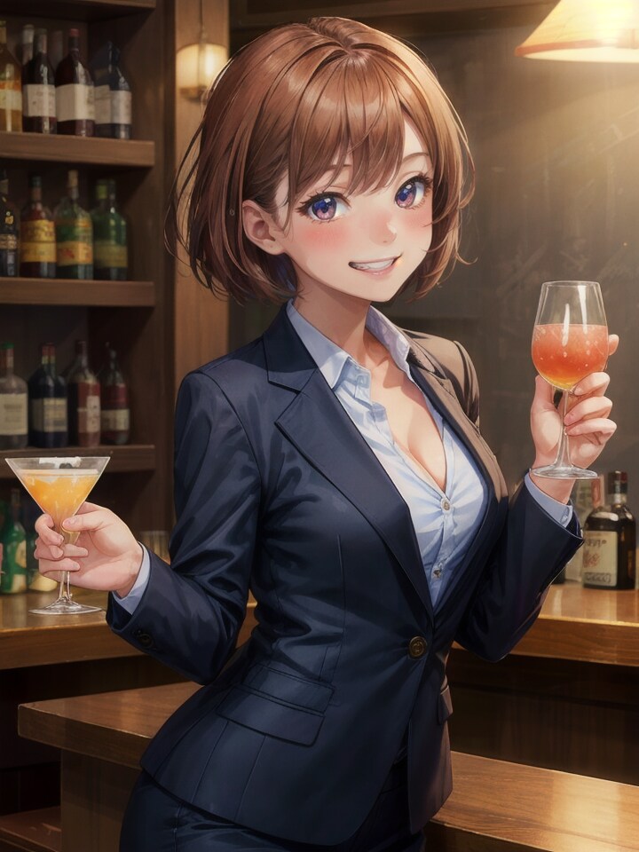 バーでお酒を飲む会社員の女性