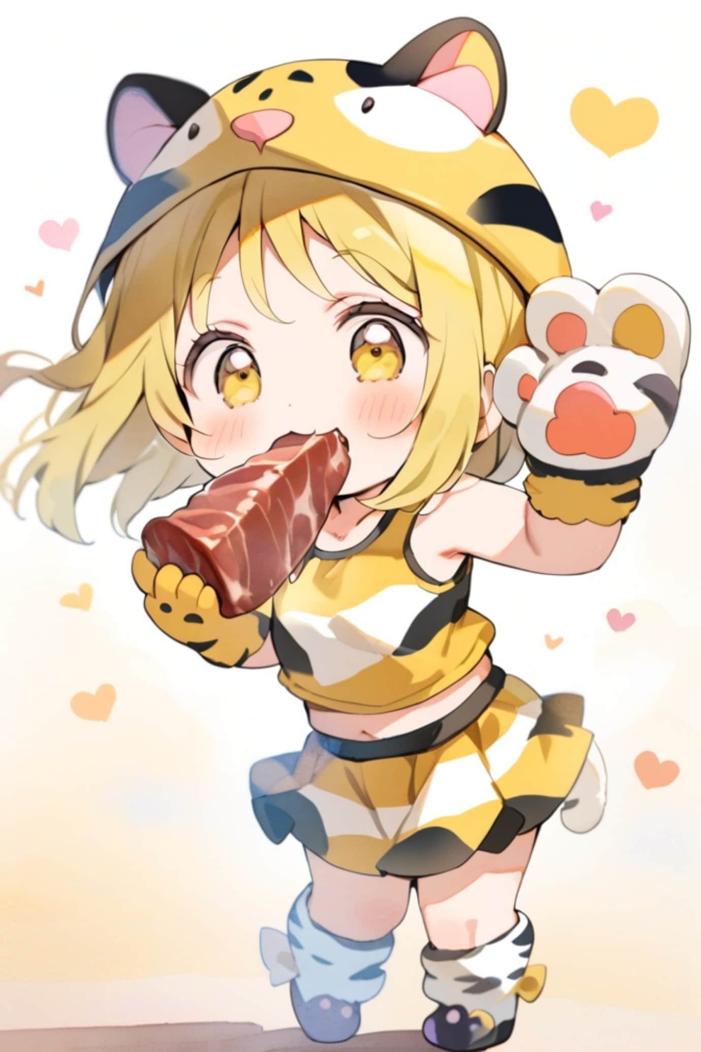 お肉を食べる虎娘ちゃん | の人気AIイラスト・グラビア