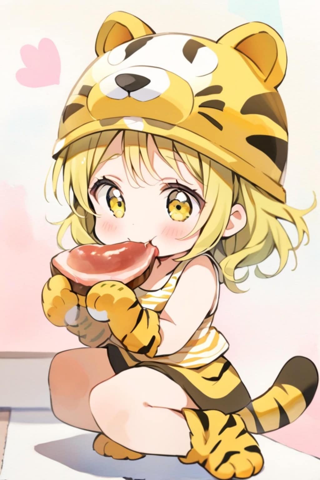 お肉を食べる虎娘ちゃん