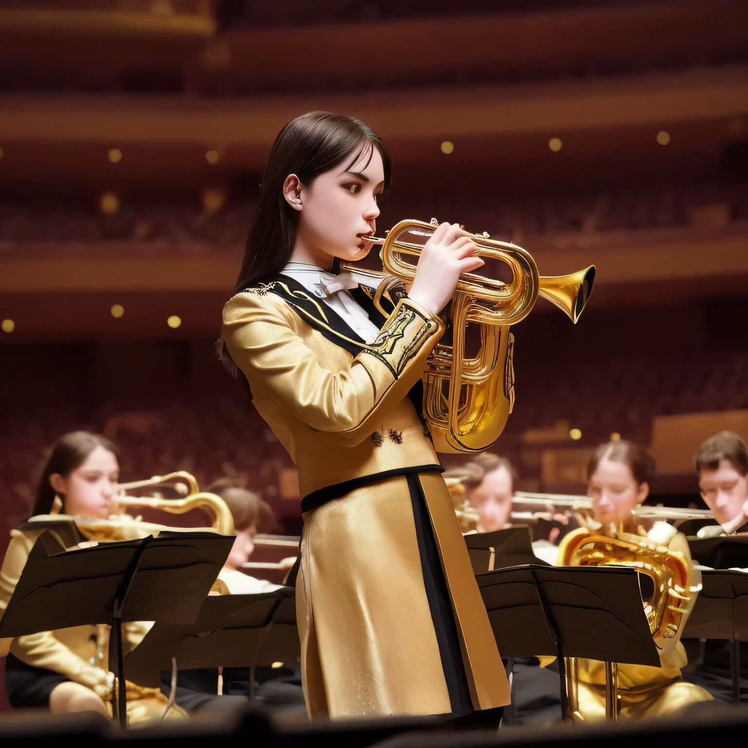 黒髪ロングでブラスバンドの美女５１ | の人気AIイラスト・グラビア