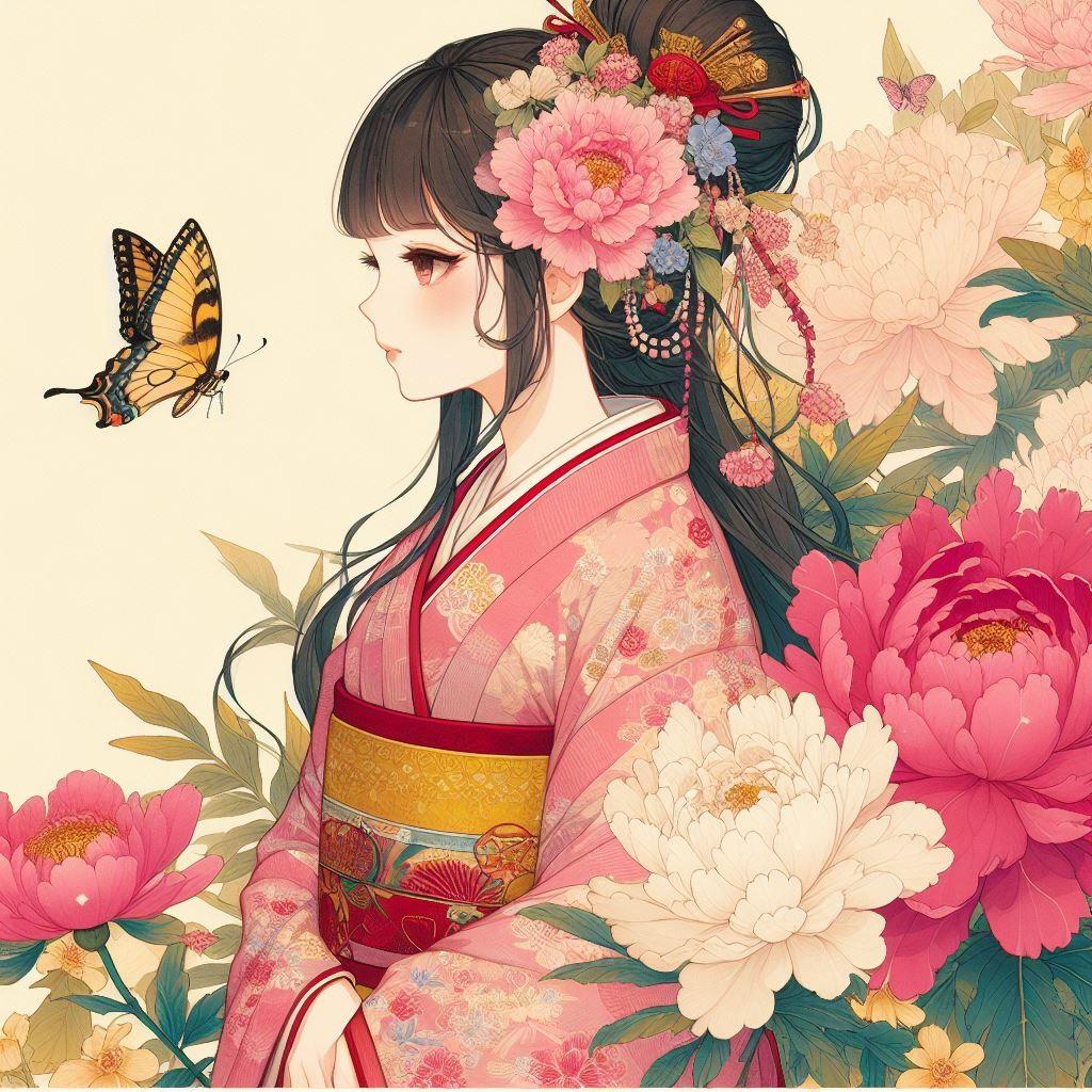 水無月／牡丹に蝶