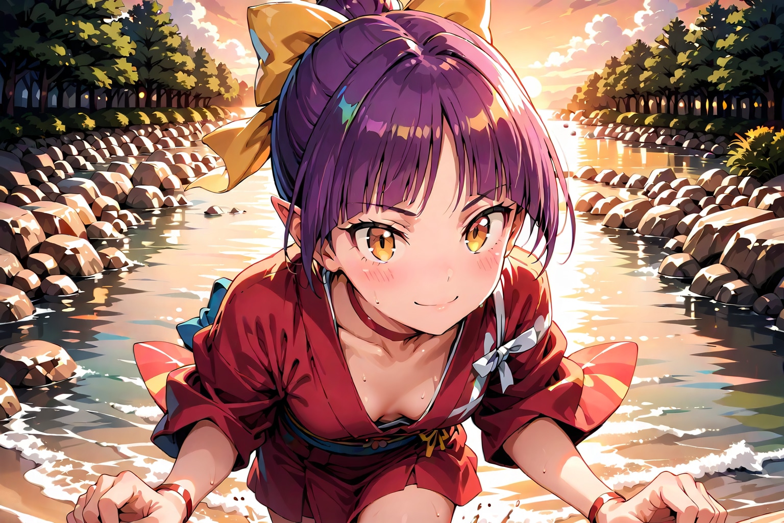 夕方の水遊び