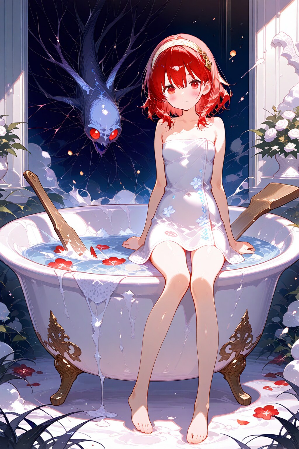 バスタブに腰掛ける赤河レンちゃん | の人気AIイラスト・グラビア