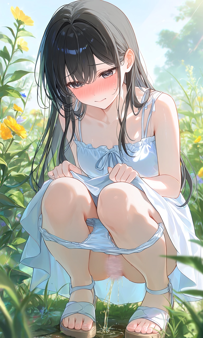 草むらでお花摘み