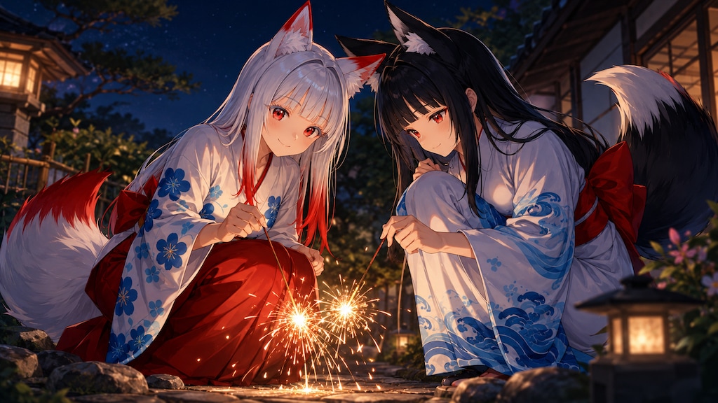 姉妹で線香花火