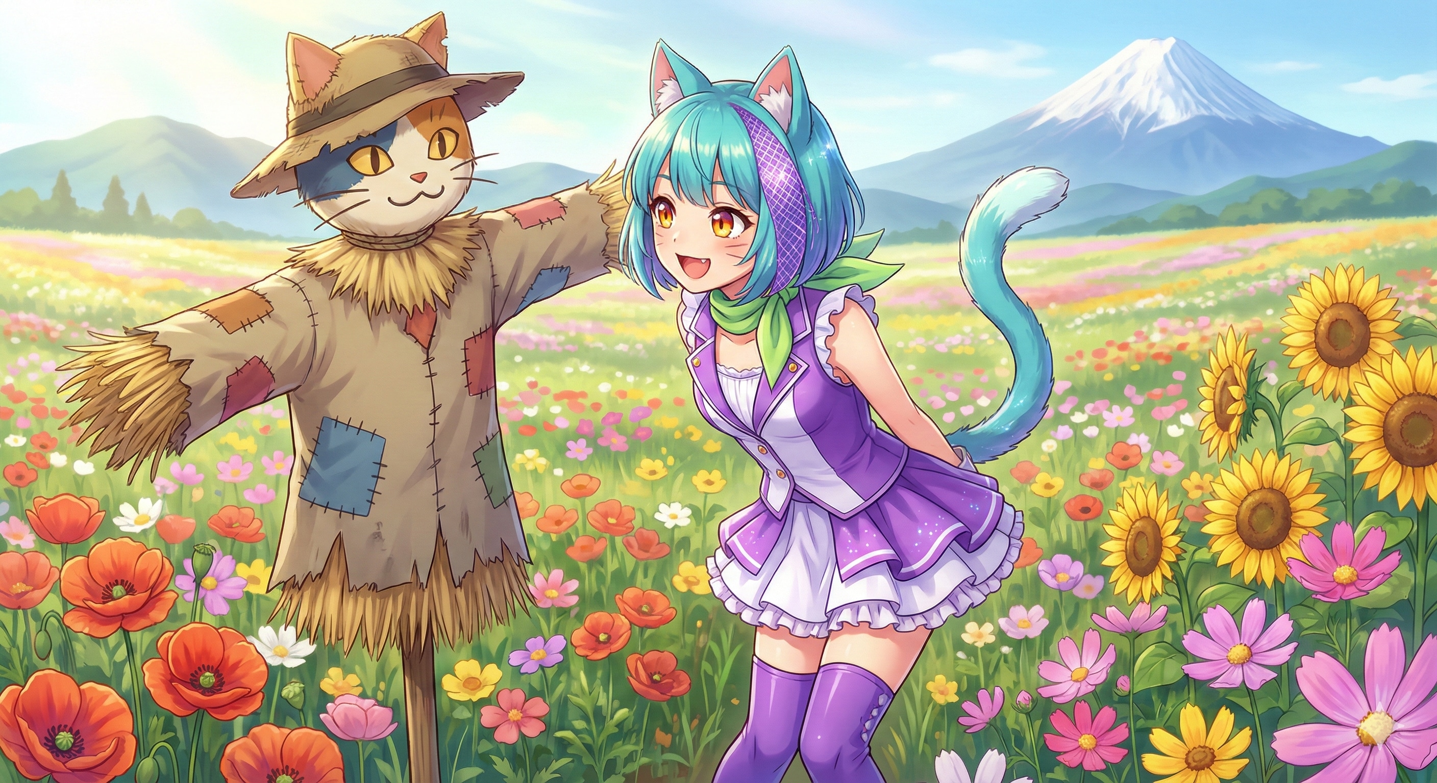 ミケちゃん 猫型案山子に興味津々🐱