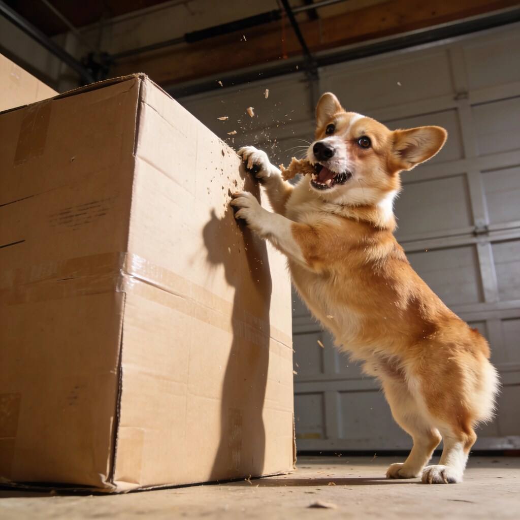 Corgi Bursting from the Cardboard Tunnel