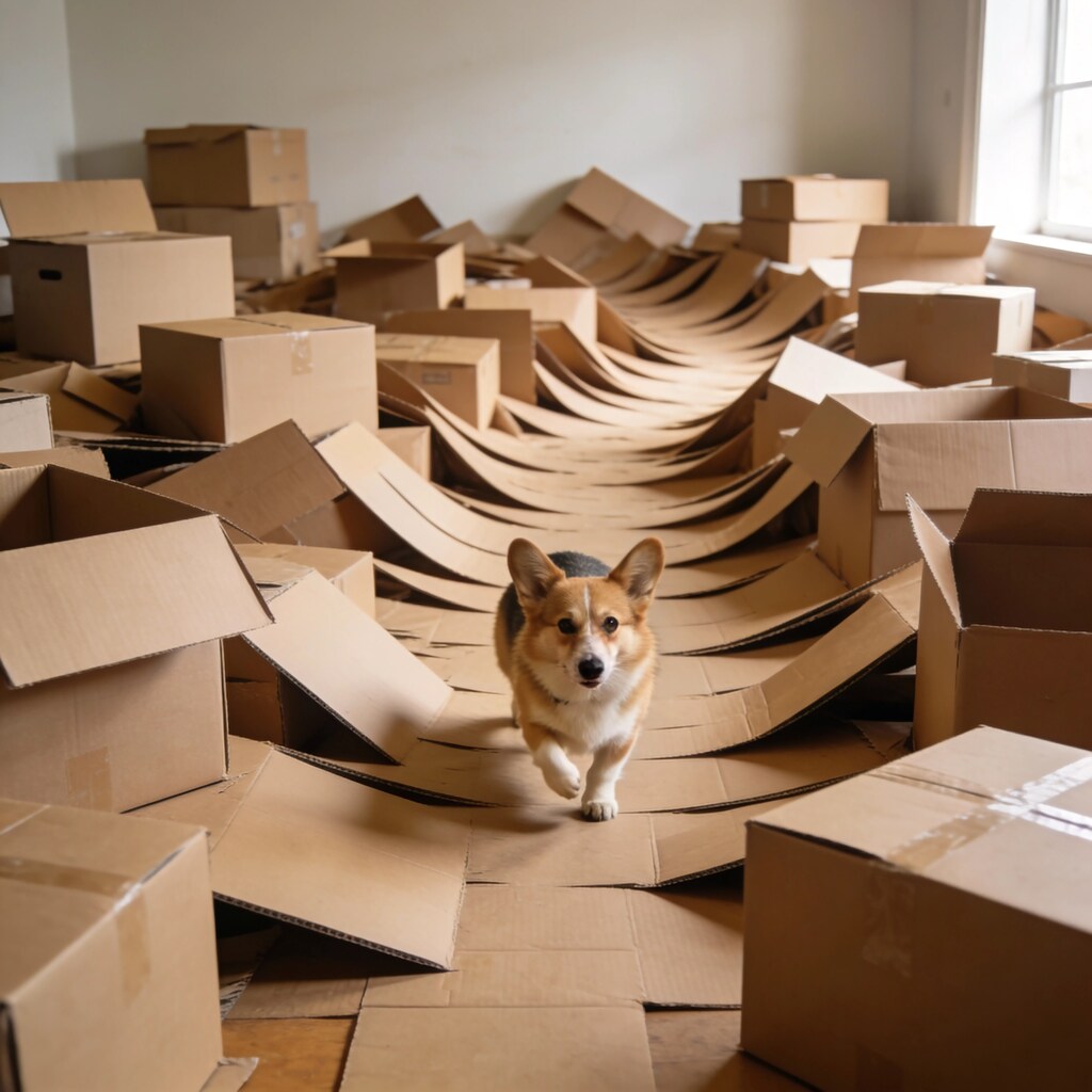 Corgi Bursting from the Cardboard Tunnel