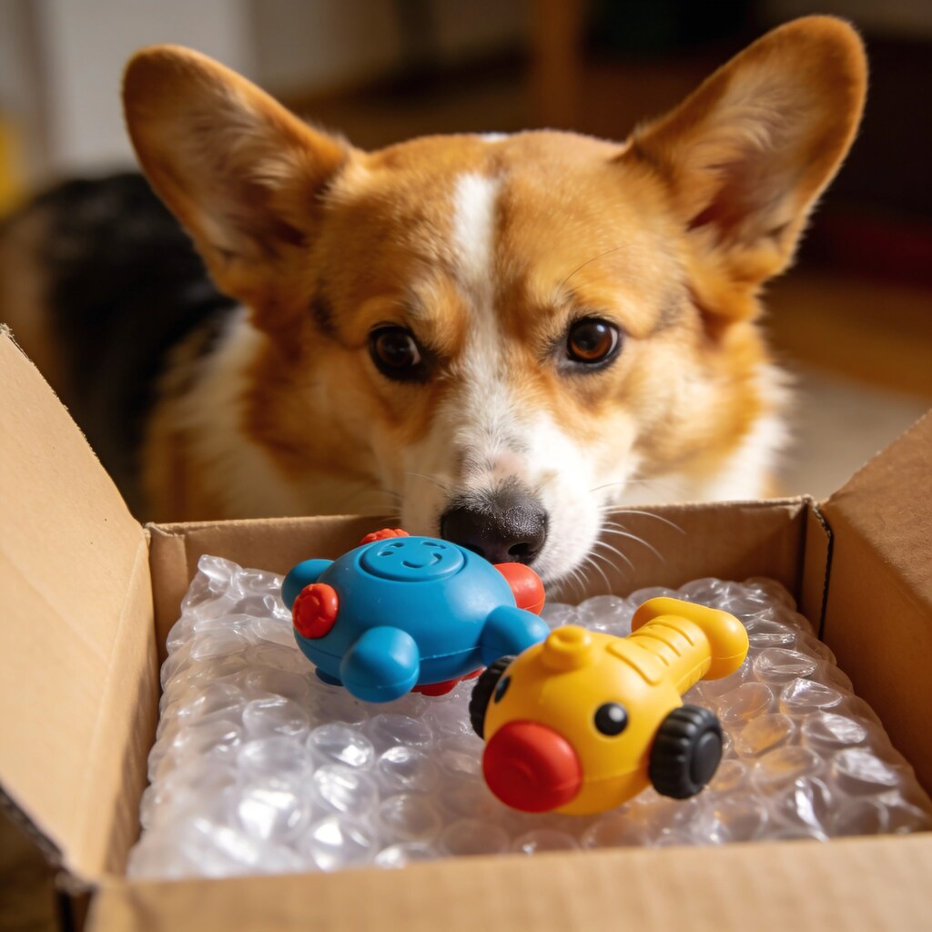 Corgi Bursting from the Cardboard Tunnel