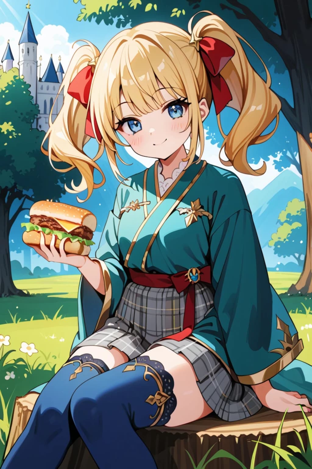 新緑の中でランチタイムを楽しむ莉奈