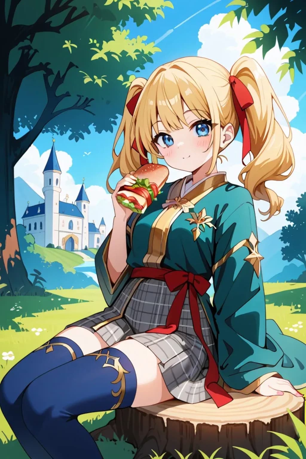 新緑の中でランチタイムを楽しむ莉奈