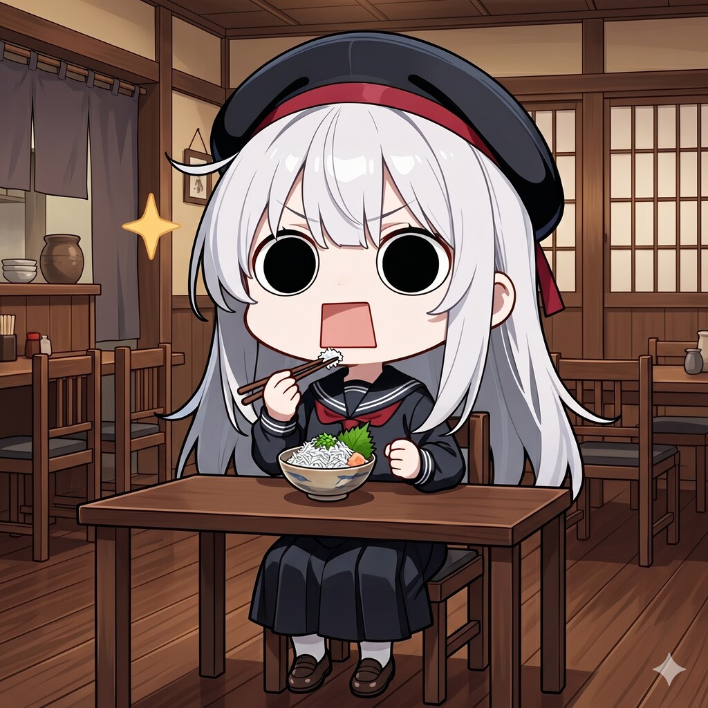 しらす丼を頂くえらいこっちゃ嬢