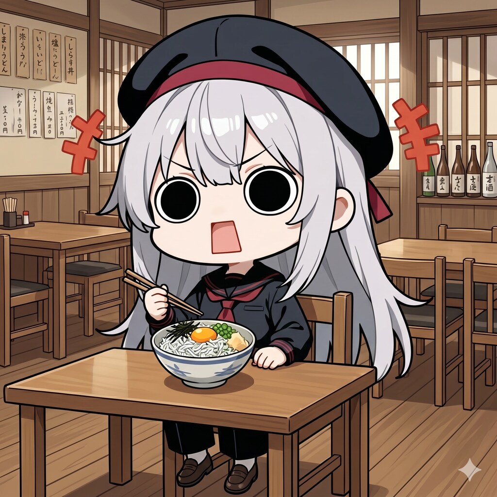 しらす丼を頂くえらいこっちゃ嬢