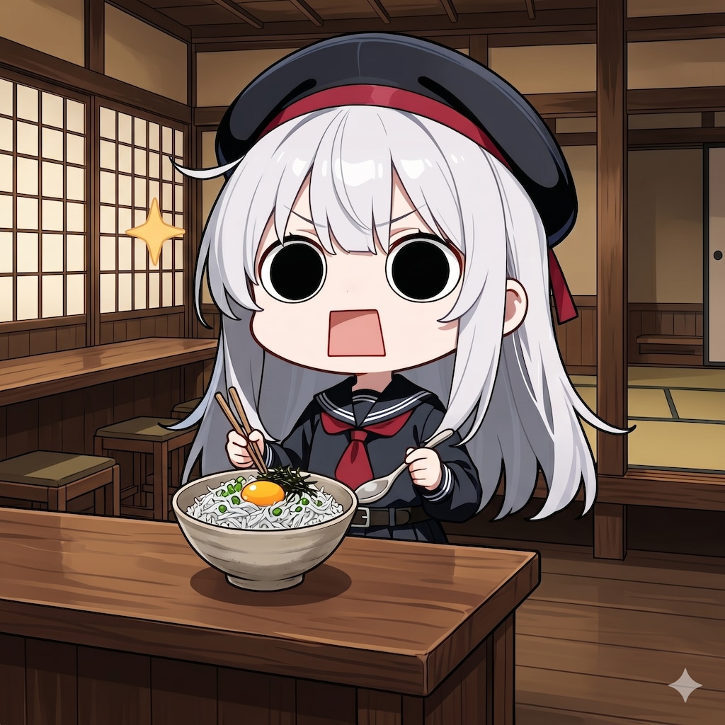 しらす丼を頂くえらいこっちゃ嬢