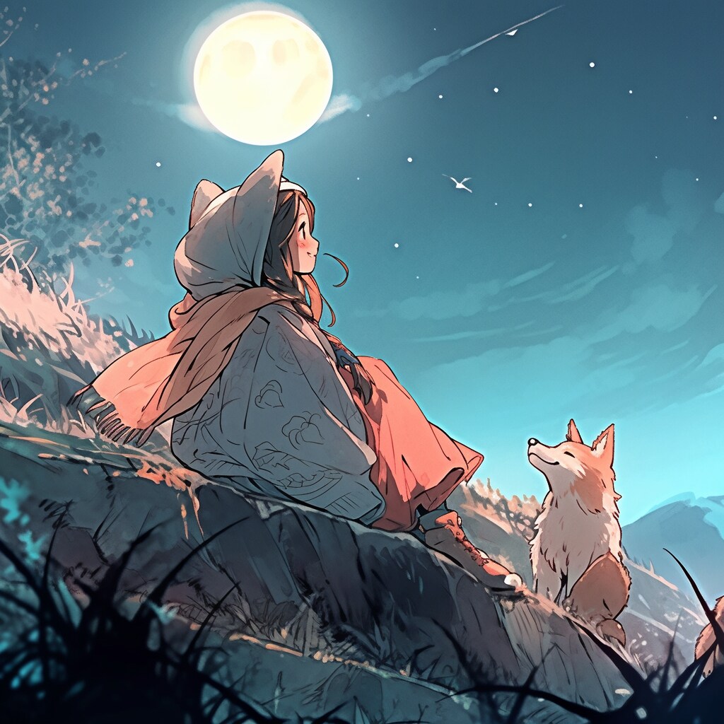 月夜の狐と女の子01