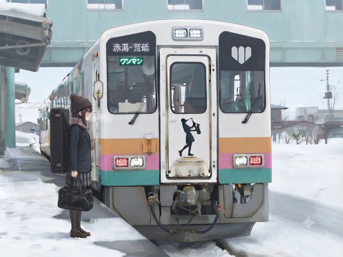 通学のためホームで列車まち