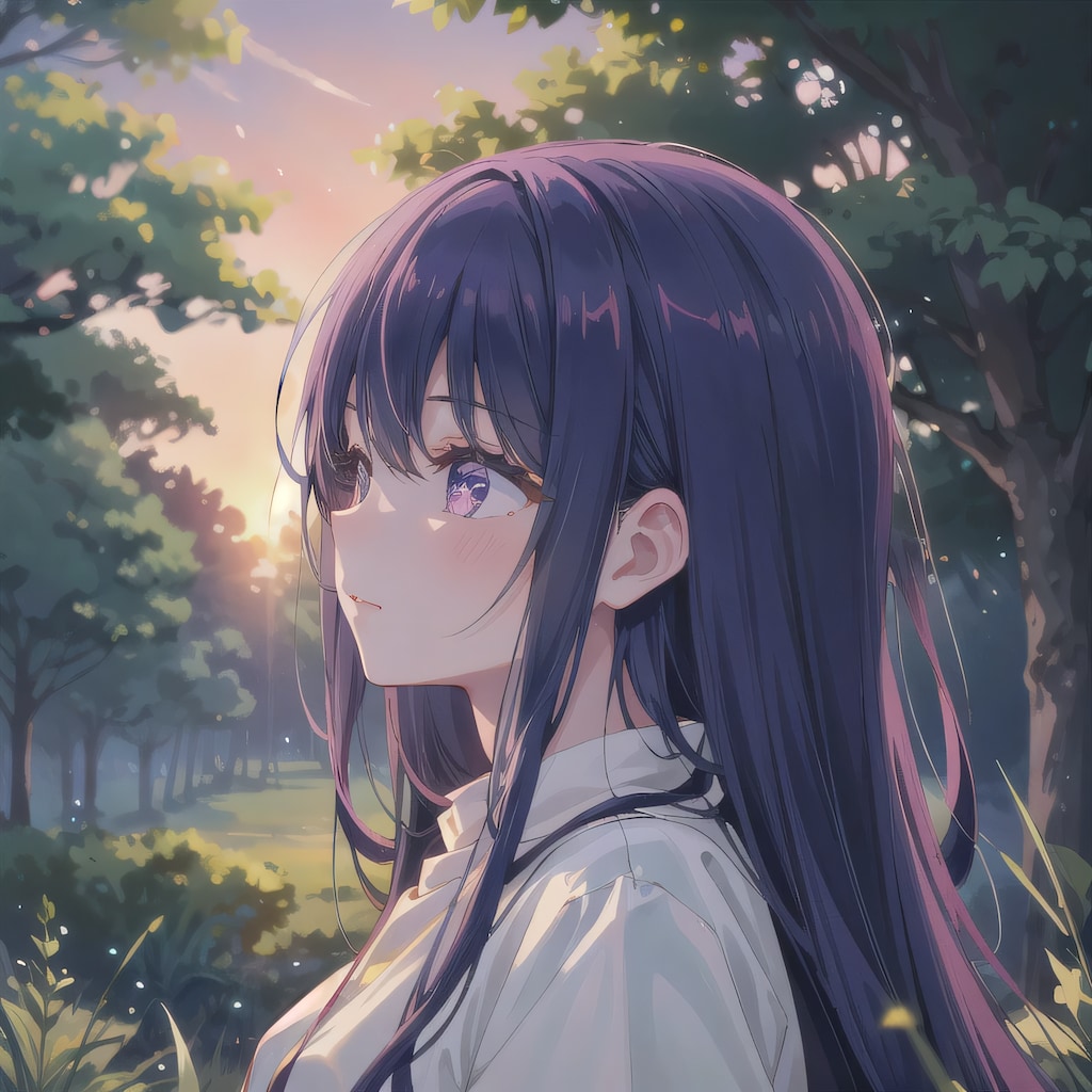 紫髪ロングでワイシャツの少女