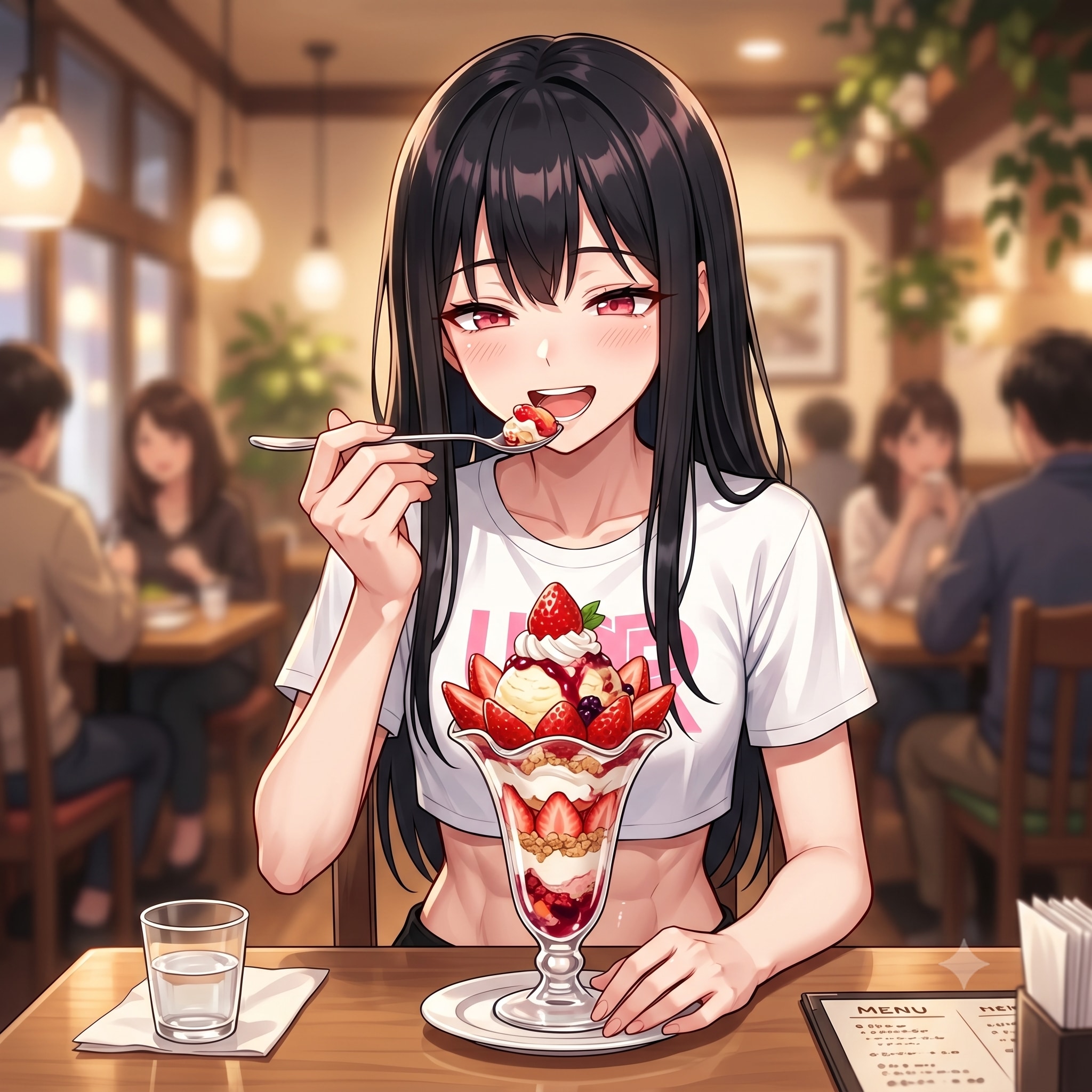 苺パフェを食べている 板野さん