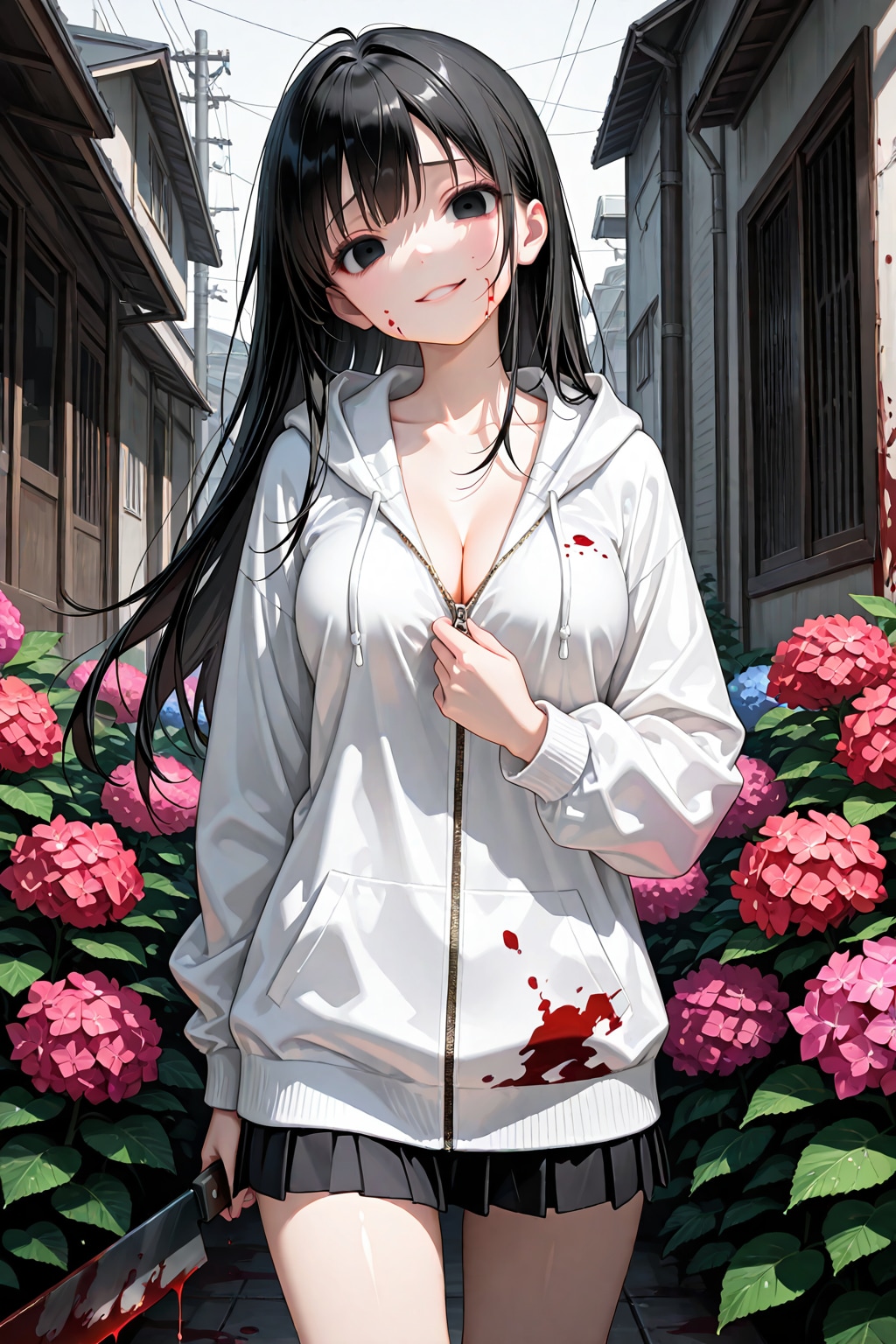虚ろに微笑む少女『あなたを埋めたら、紫陽花は赤くなるのかなぁ･･････ねえ、どう思う？』