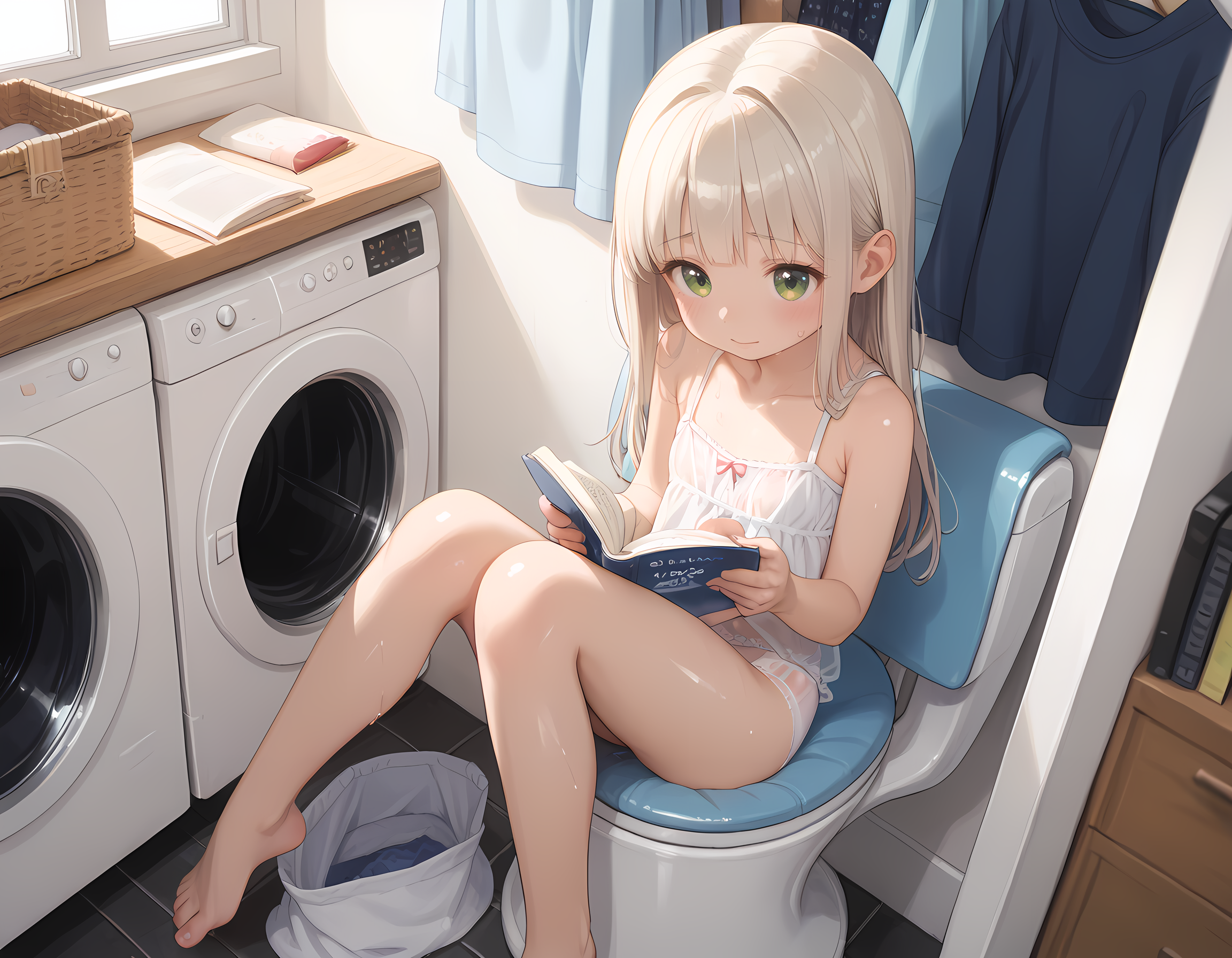 洗濯物の乾燥待ち少女