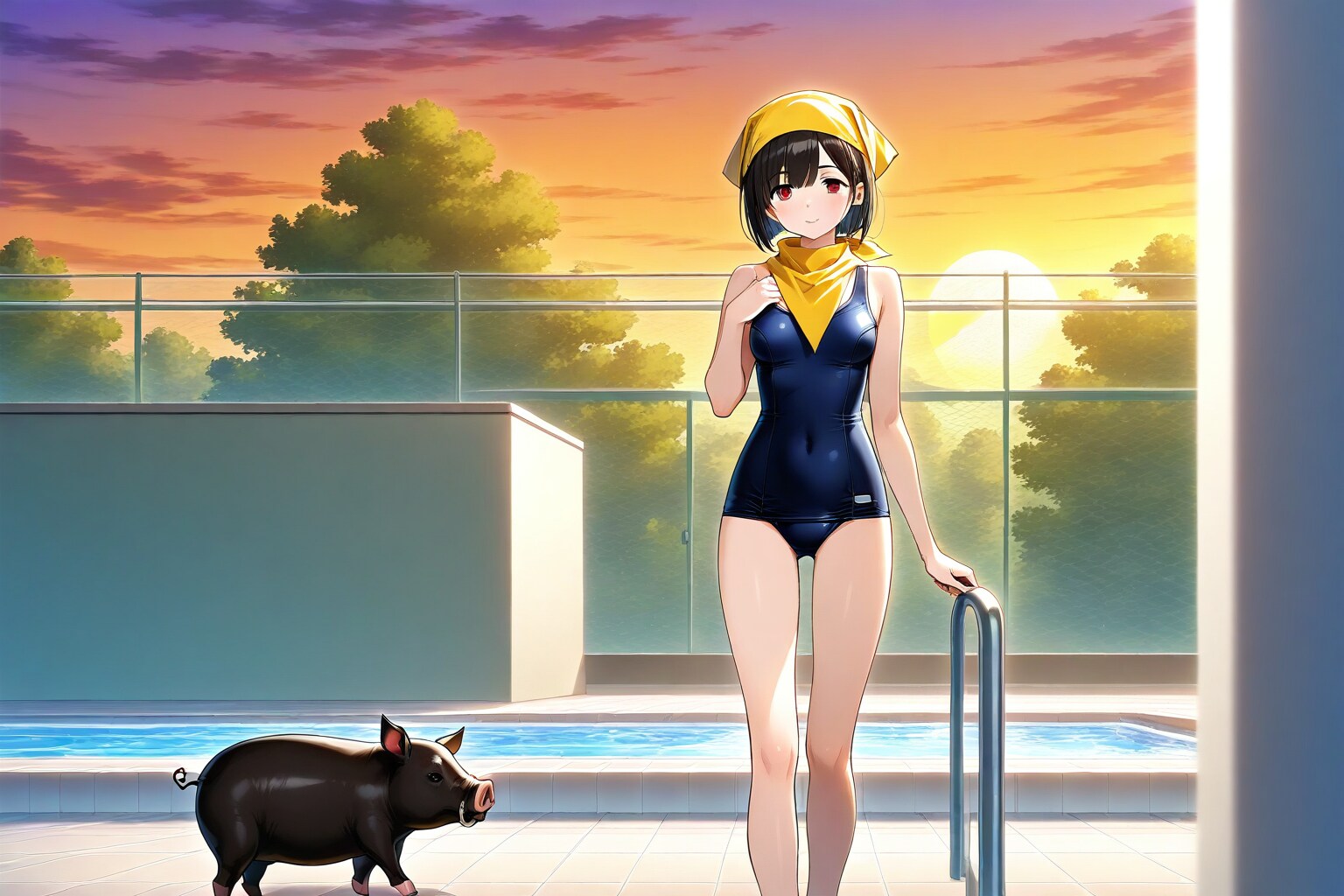 黒豚とスク水少女