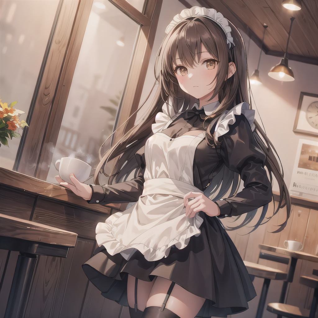 茶髪ロングでカフェの少女２