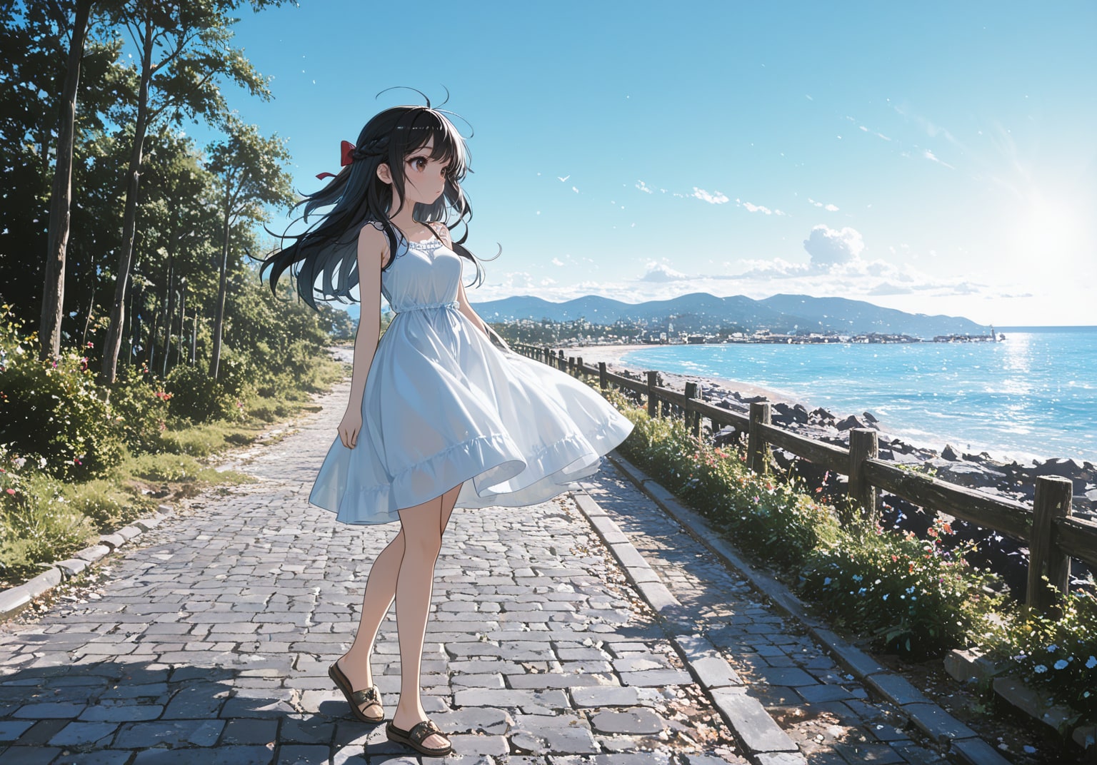 海風に揺れる白いワンピース