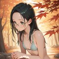 秋と眼鏡とストライプ水着 2枚目