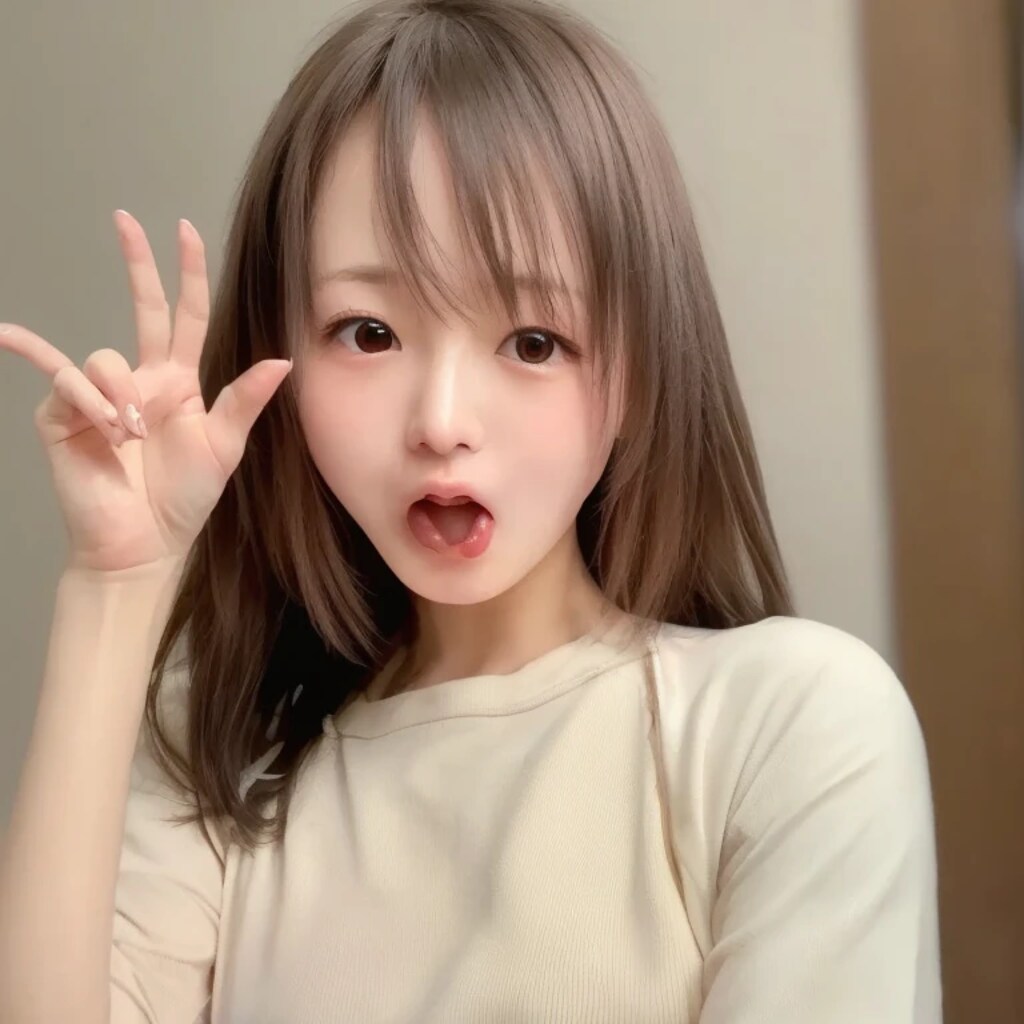 黒髪ロングの舌出し美女７６