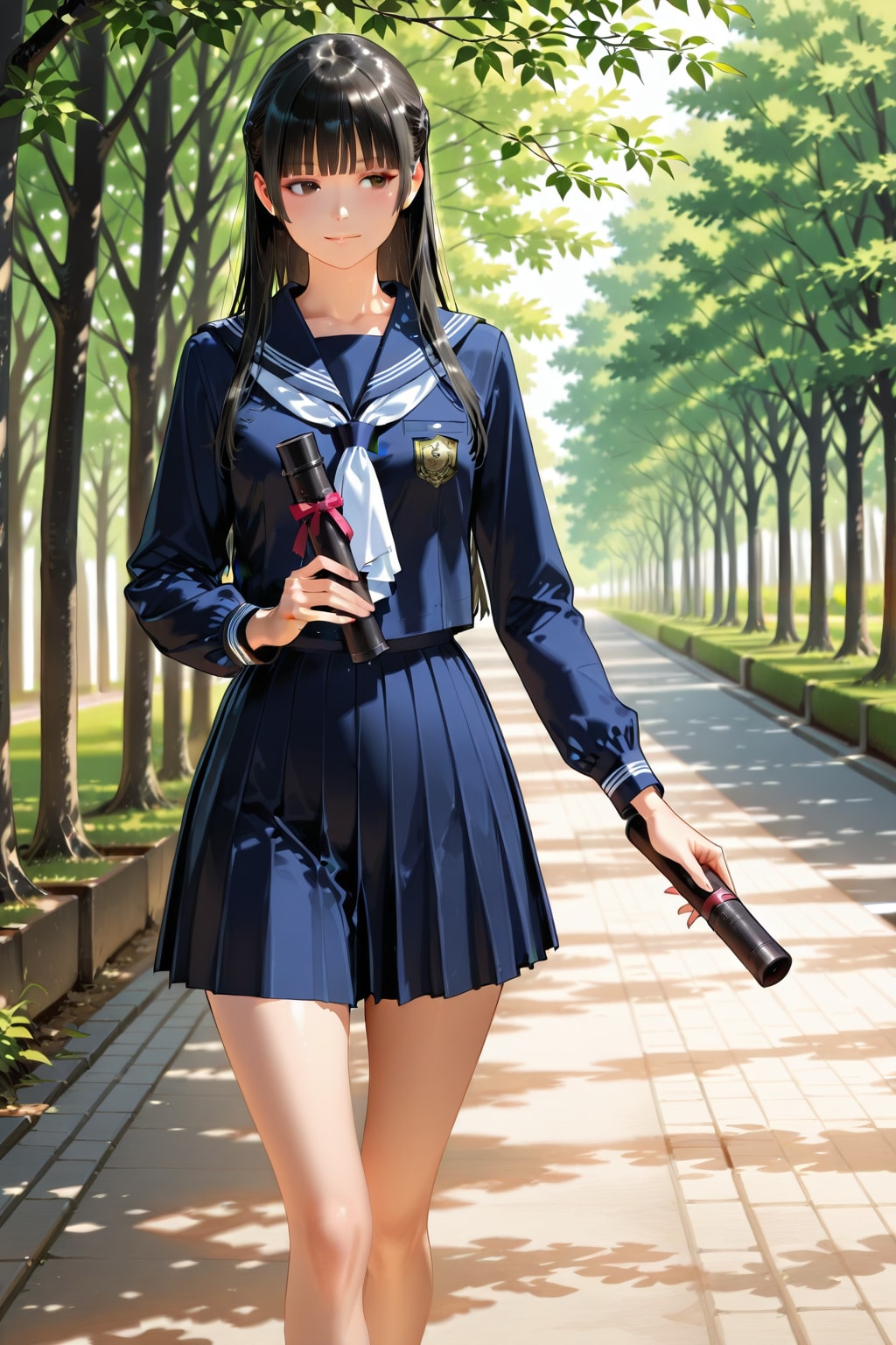 卒業証書を持って歩く少女