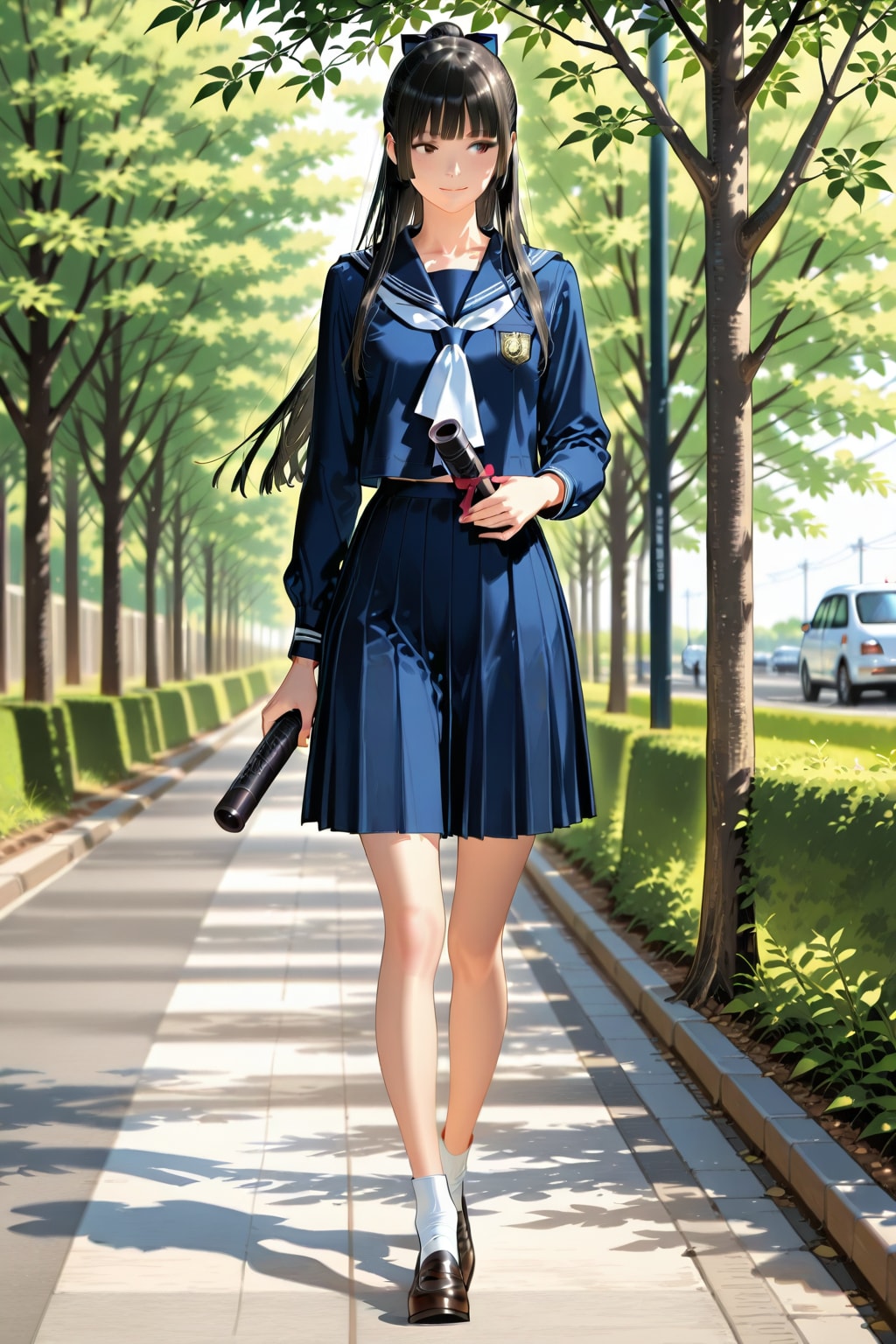 卒業証書を持って歩く少女