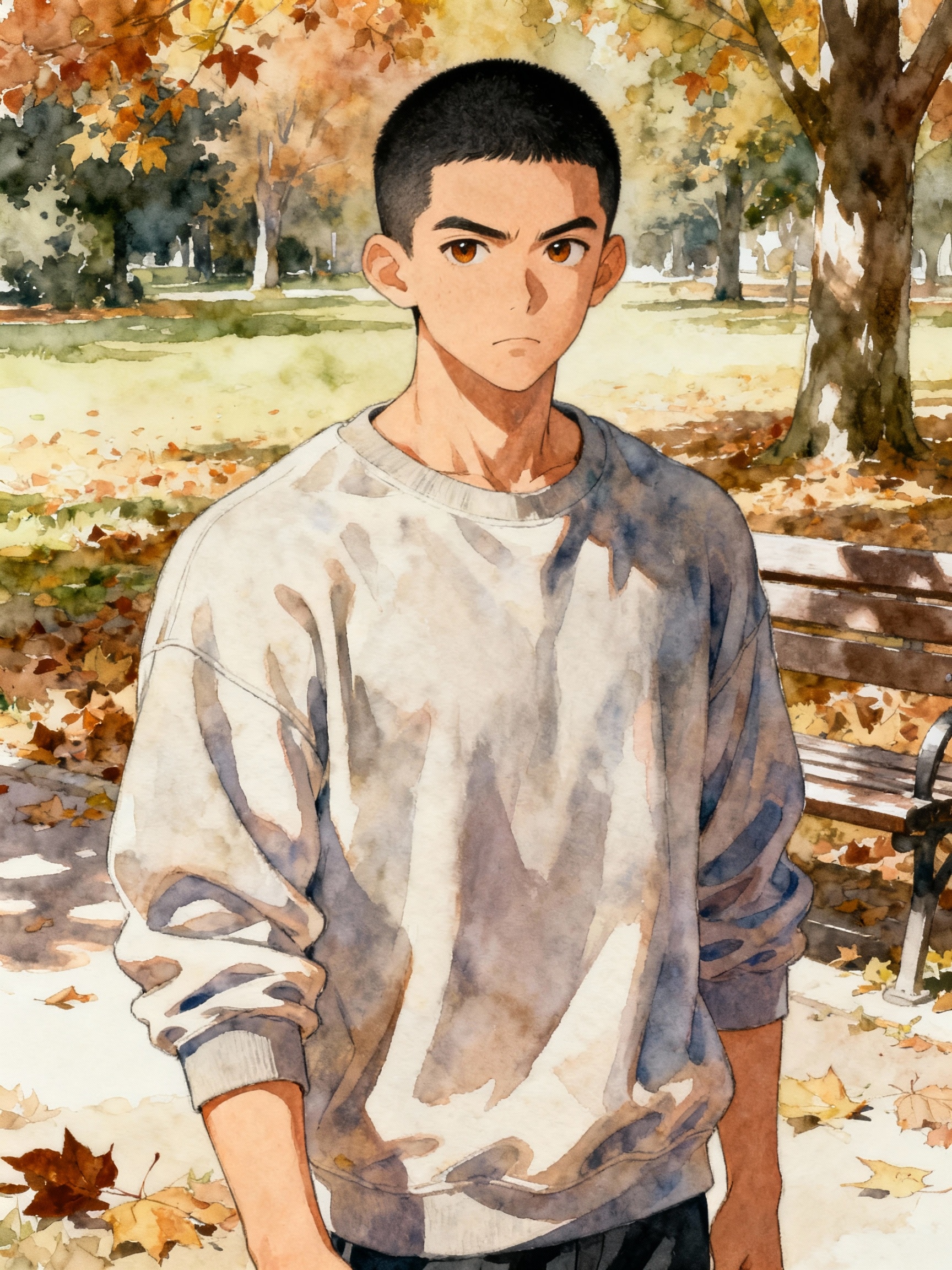 秋の公園 16歳少年 | の人気AIイラスト・グラビア