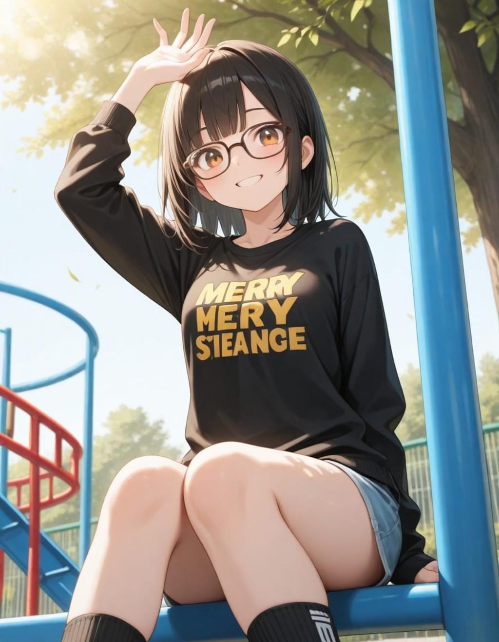 公園の遊具で遊ぶ子