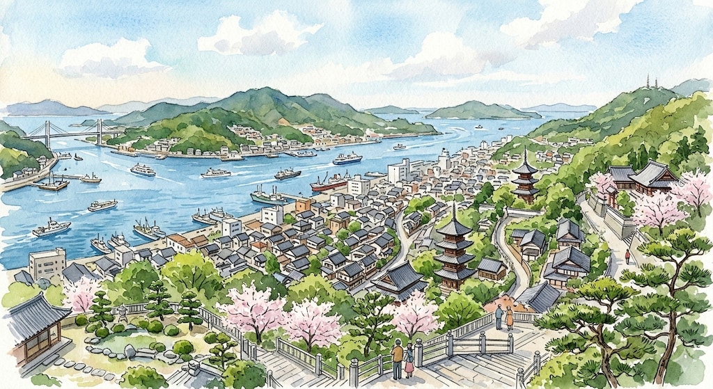 山から見た港町