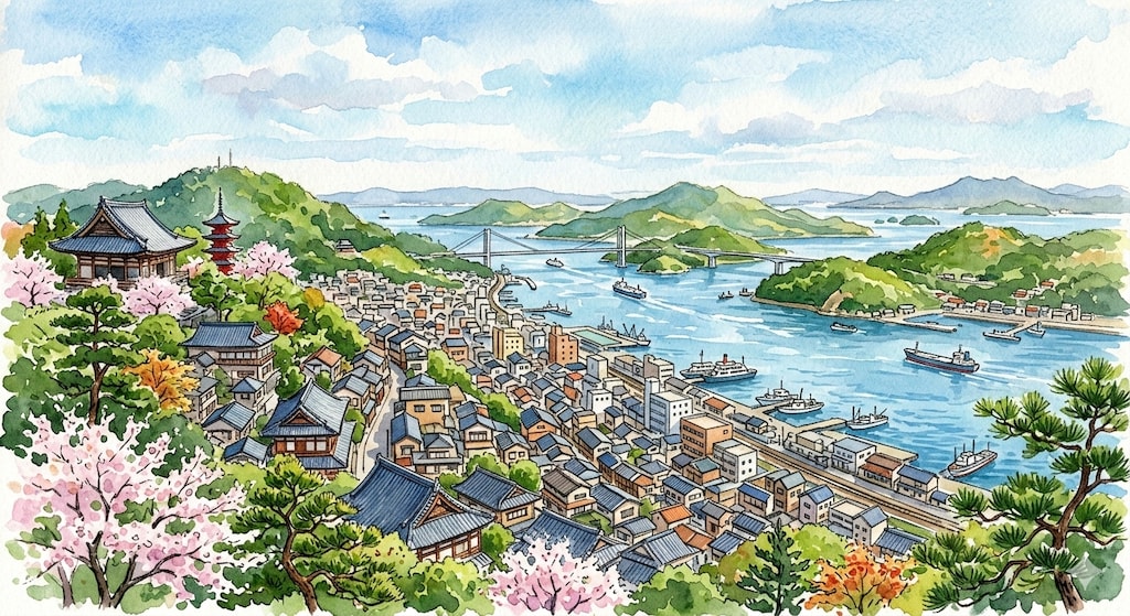 山から見た港町