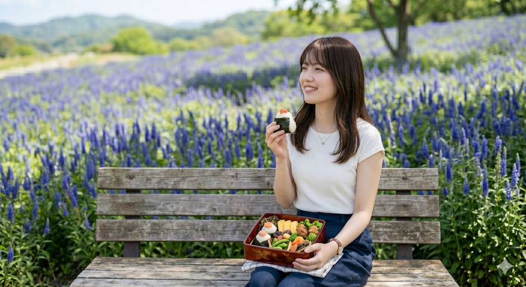 ベロニカ花畑でおにぎりの日