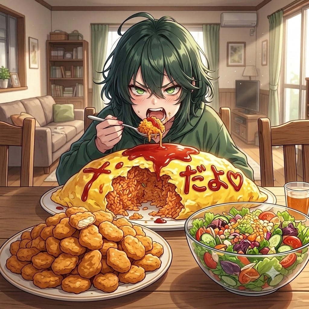 黒臣翠ちゃんvs巨大オムライス