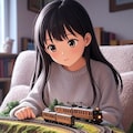 鉄道模型を眺める女の子 4枚目