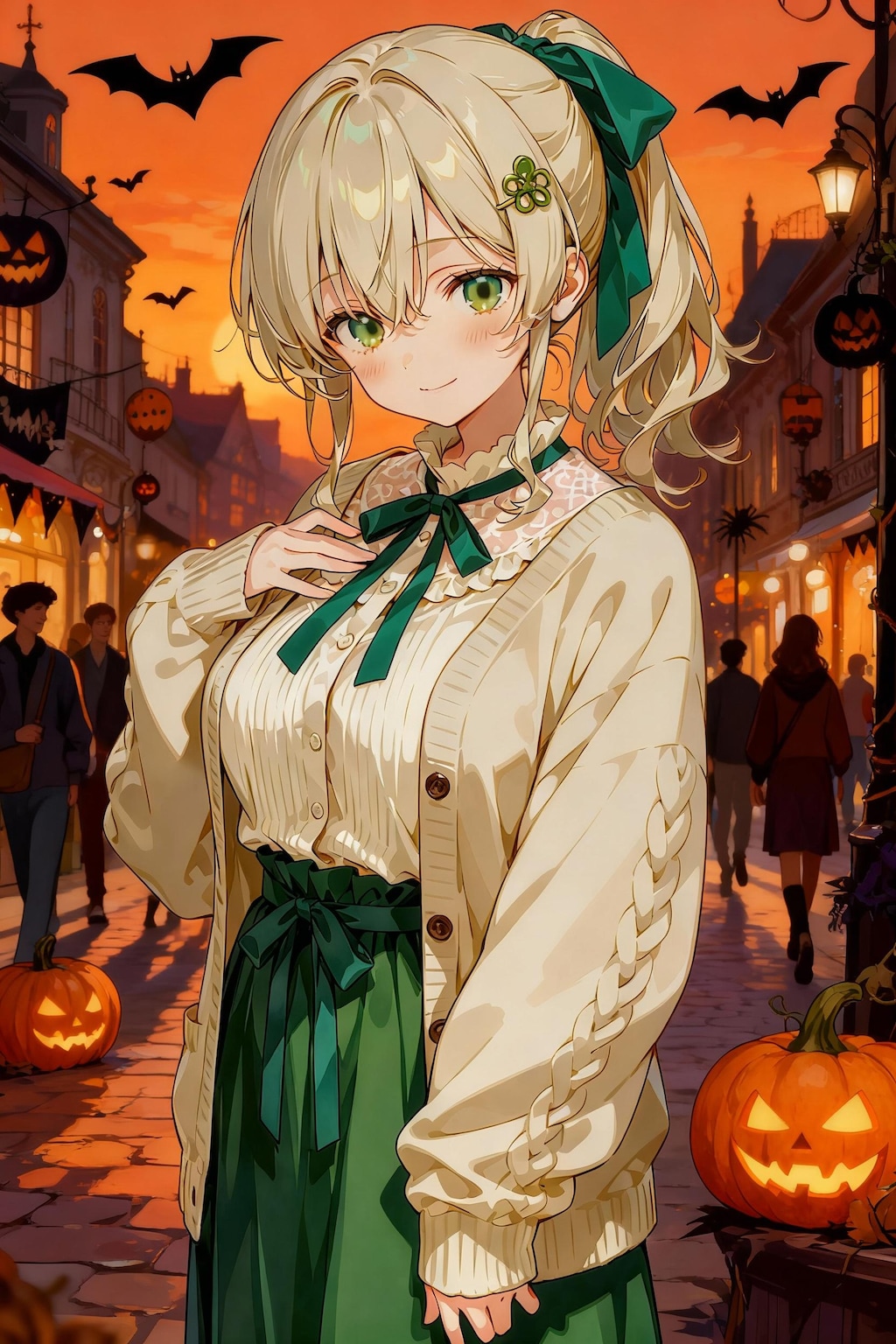 ハロウィンとかぼちゃの街 (Seedream 画像元生成で複数人を検証)