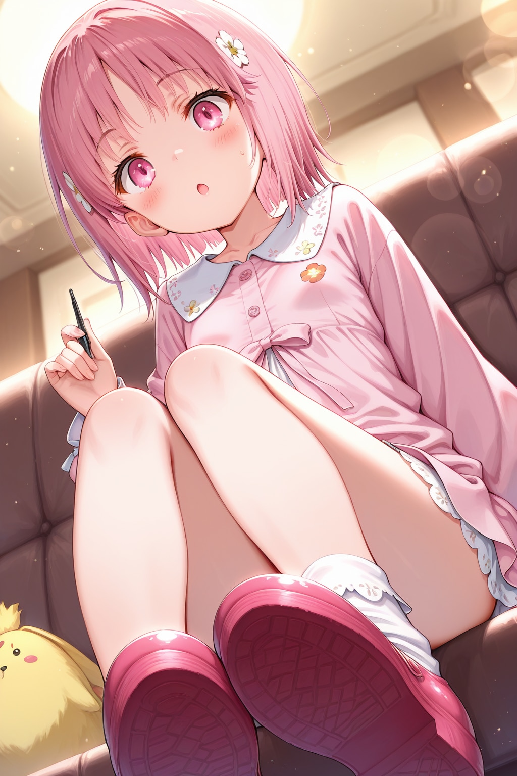 床に寝転んで何やってるんですか？