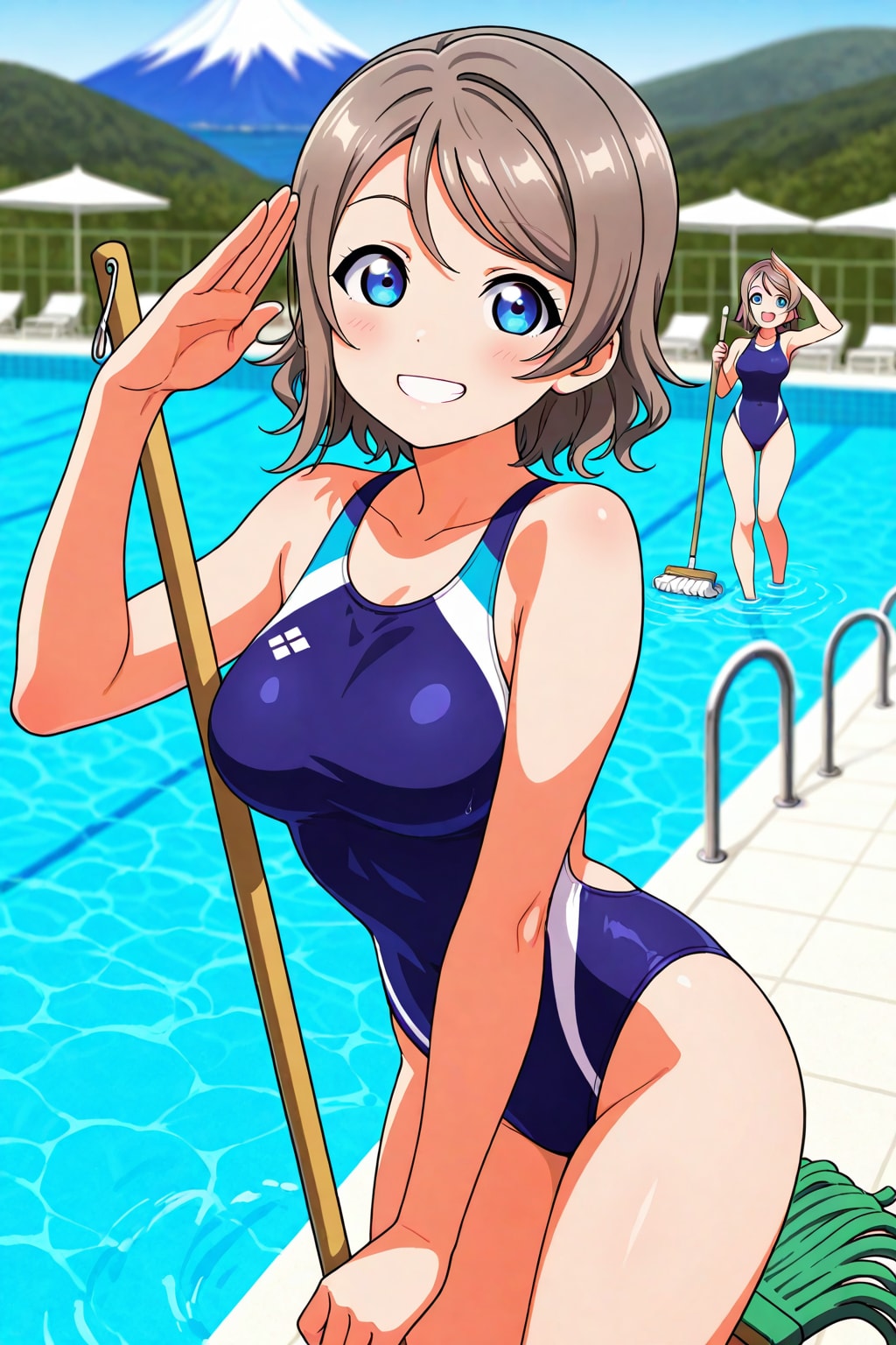 プール開き前のプール掃除の曜ちゃん🩱🏊‍♀️🧹❤️