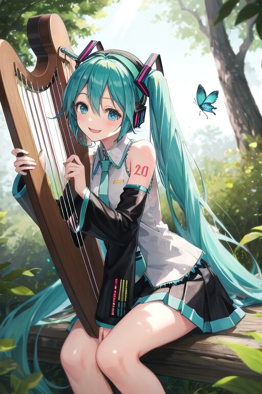 森でハープを奏でるミク | の人気AIイラスト・グラビア
