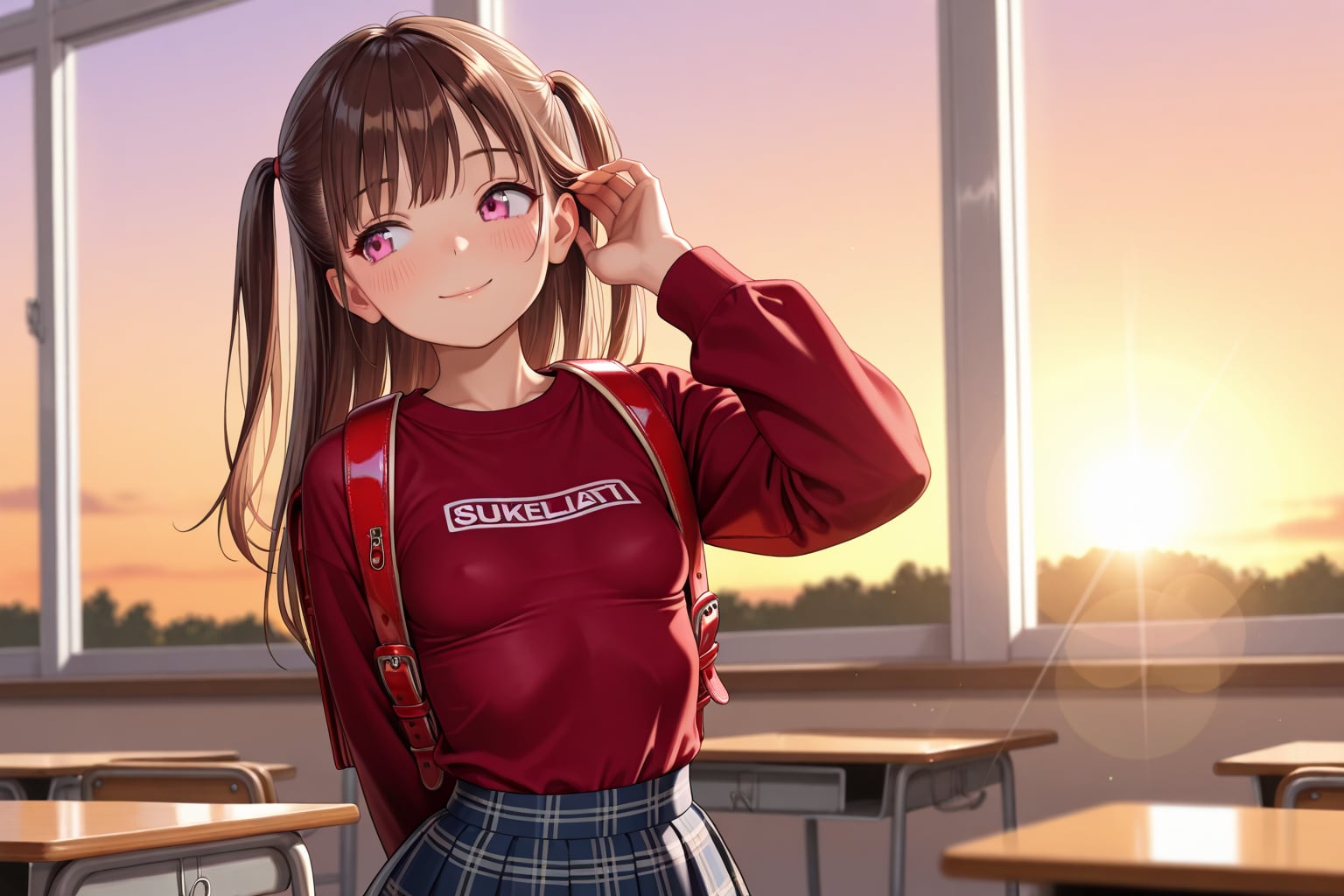 夕日の差し込む教室で。